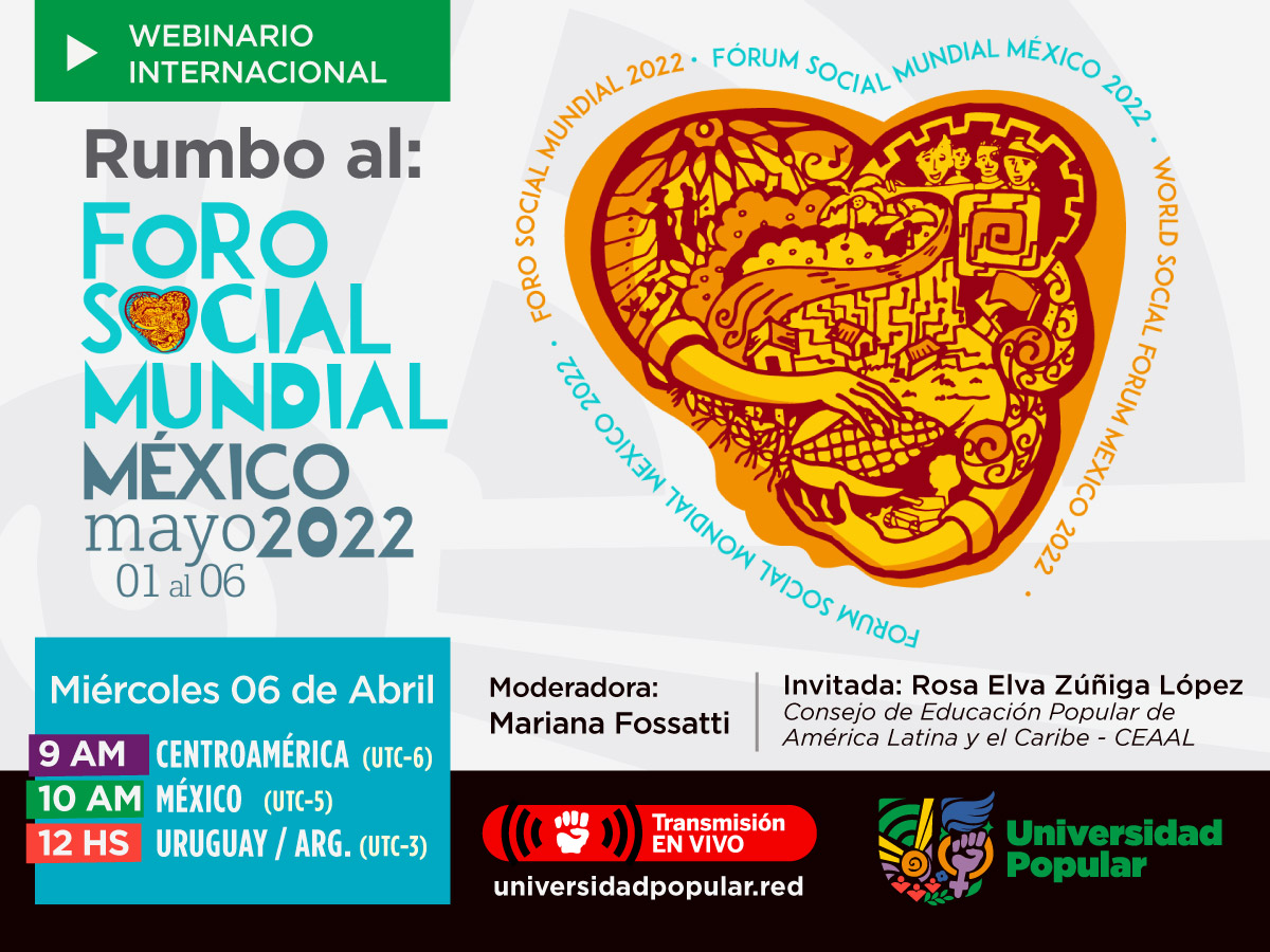 Flyer del webinario "Rumbo al Foro Social Mundial México 2022".