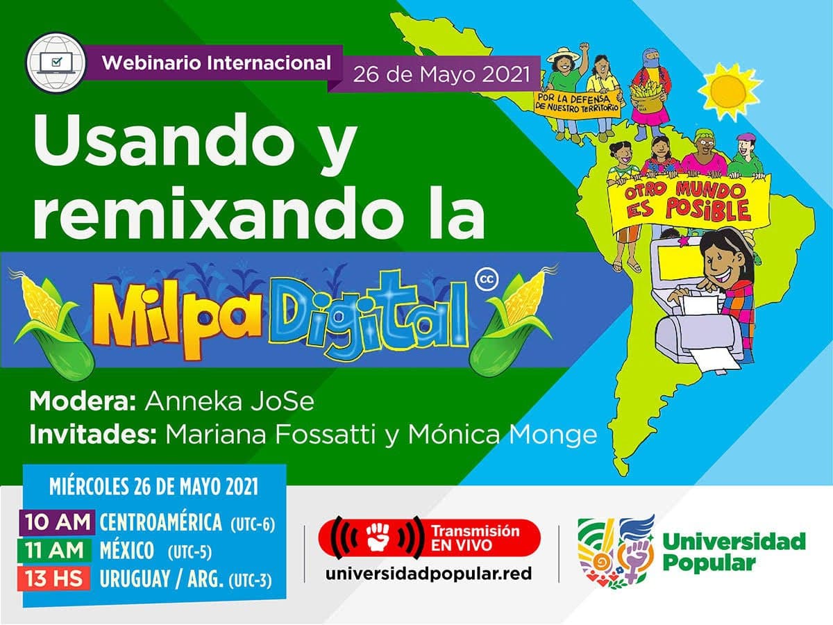 Flyer del webinario "Usando y remixando la Milpa Digital".