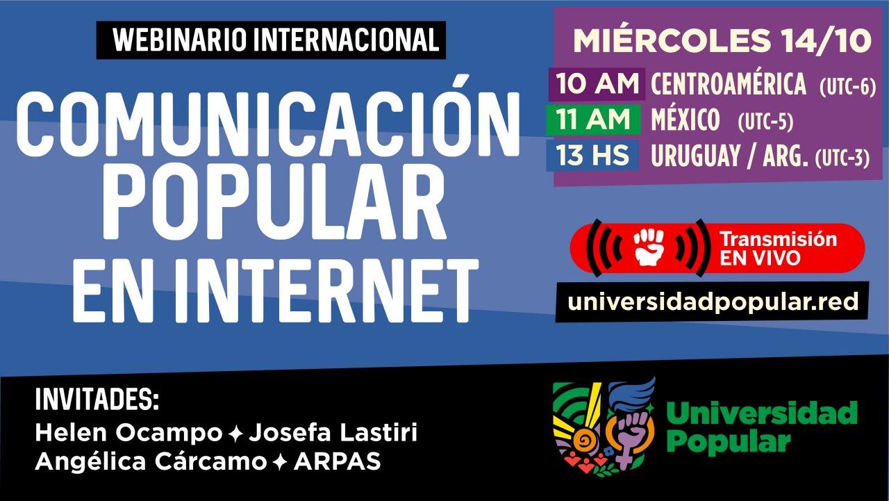 Flyer del webinario "Comunicación popular en Internet".